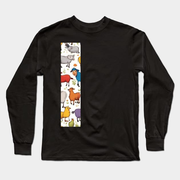 A pattern of farm animals filling the letter i Long Sleeve T-Shirt by Studio468